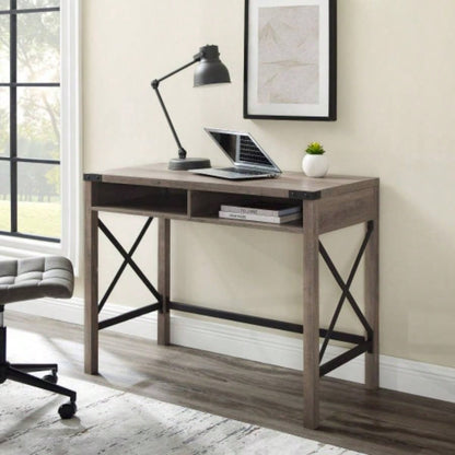 Modern Farmhouse Metal - X Desk with Open Cubbies - Wash