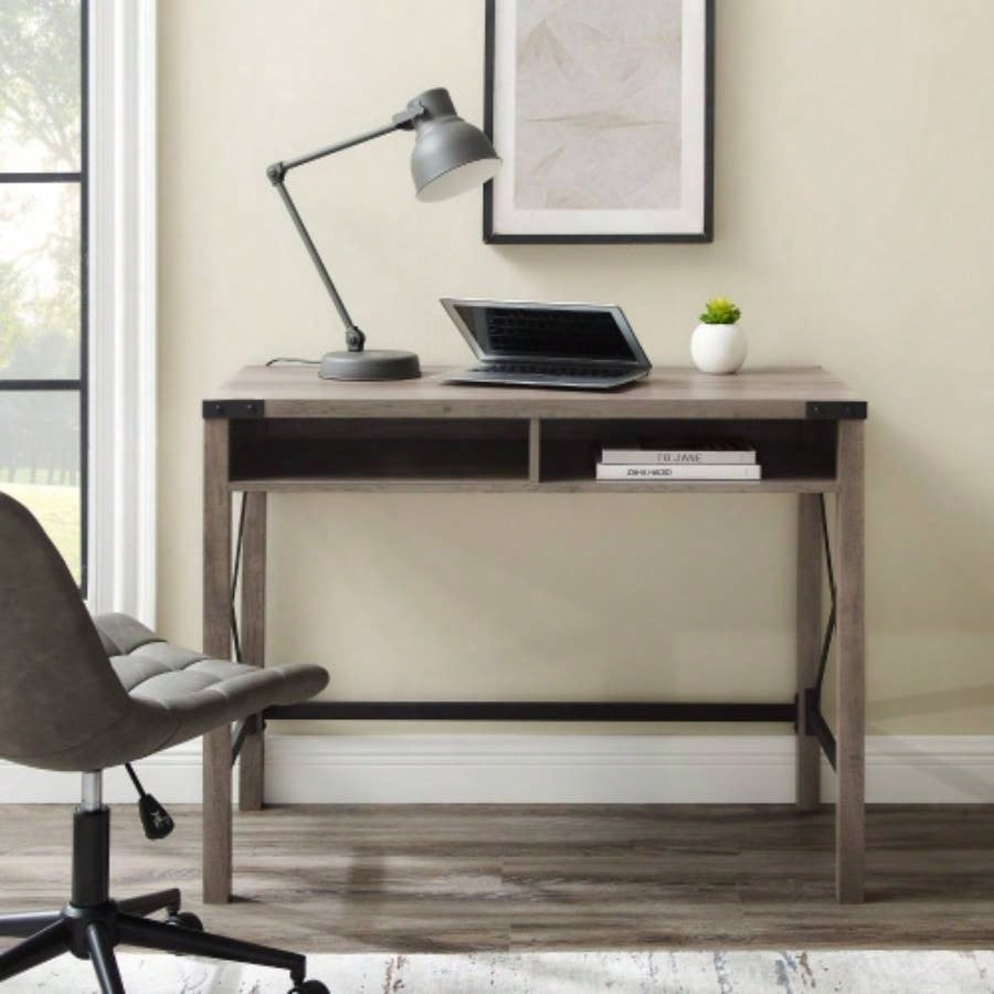 Modern Farmhouse Metal - X Desk with Open Cubbies - Wash