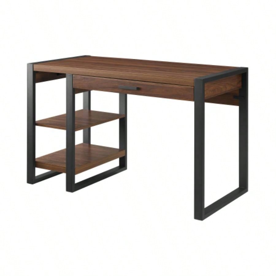 Modern Metal and Wood Computer Desk with USB Port - Dark Walnut