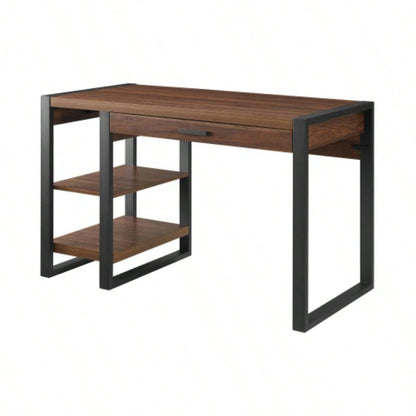 Modern Metal and Wood Computer Desk with USB Port - Dark Walnut