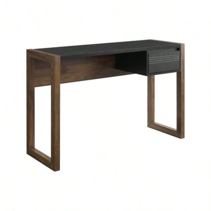 Modern Fluted - Drawer Writing Desk - Dark Walnut/ Solid Black