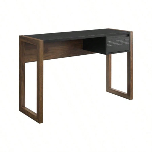 Modern Fluted - Drawer Writing Desk - Dark Walnut/ Solid Black