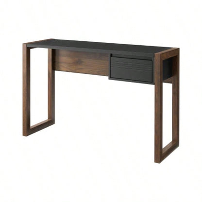 Modern Fluted - Drawer Writing Desk - Dark Walnut/ Solid Black