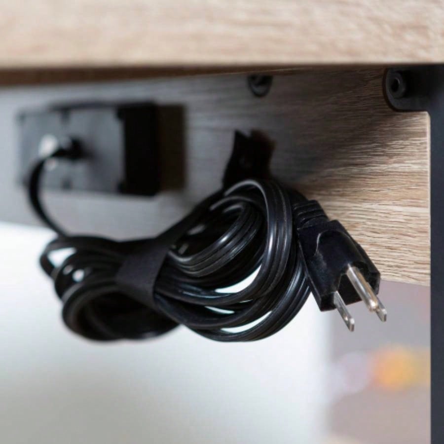 Modern Metal and Wood Computer Desk with USB Ports - Driftwood