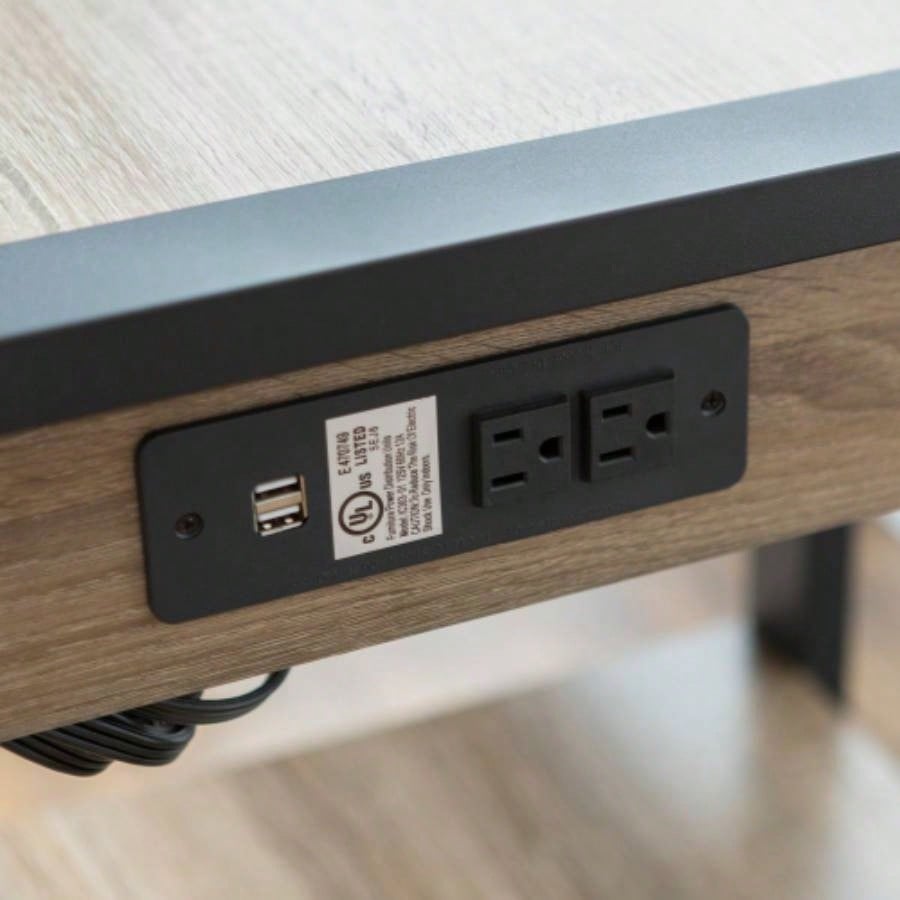 Modern Metal and Wood Computer Desk with USB Ports - Driftwood