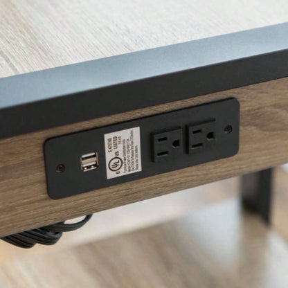 Modern Metal and Wood Computer Desk with USB Ports - Driftwood