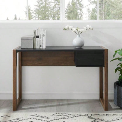 Modern Fluted - Drawer Writing Desk - Dark Walnut/ Solid Black