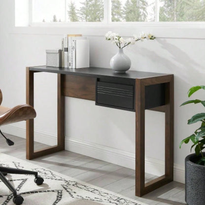 Modern Fluted - Drawer Writing Desk - Dark Walnut/ Solid Black