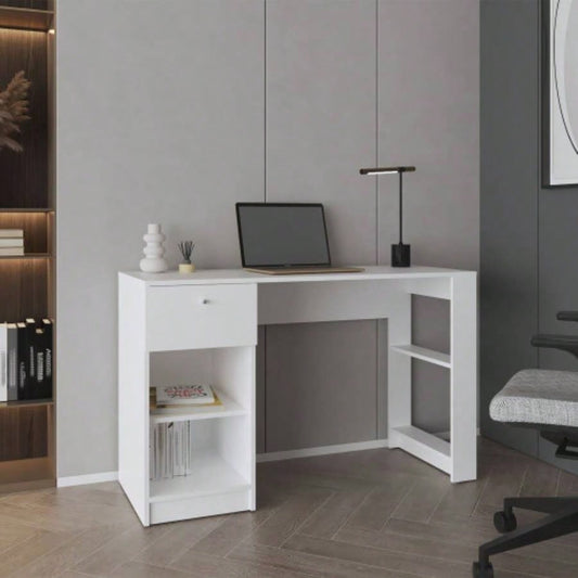 Computer Desk, 1 Drawer, 2 Shelves, White