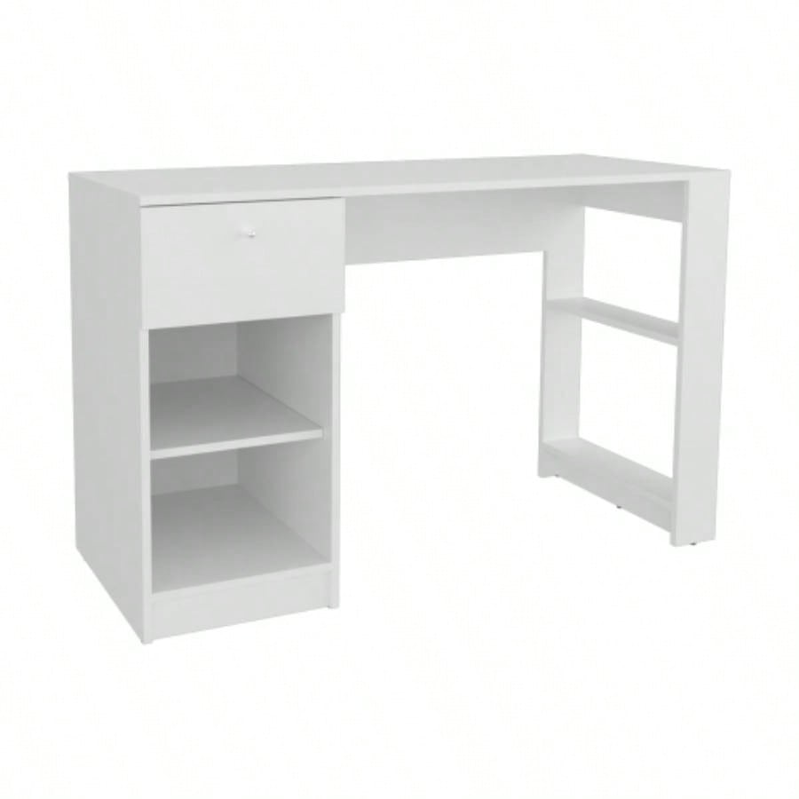Computer Desk, 1 Drawer, 2 Shelves, White