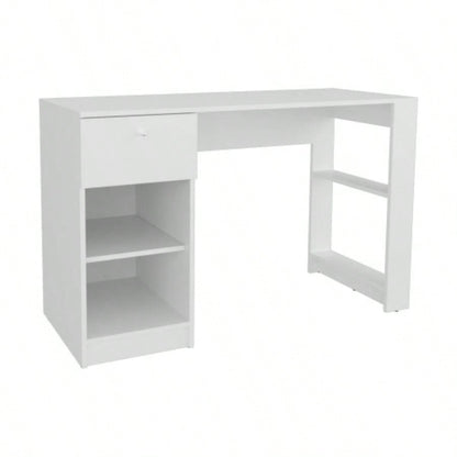 Computer Desk, 1 Drawer, 2 Shelves, White