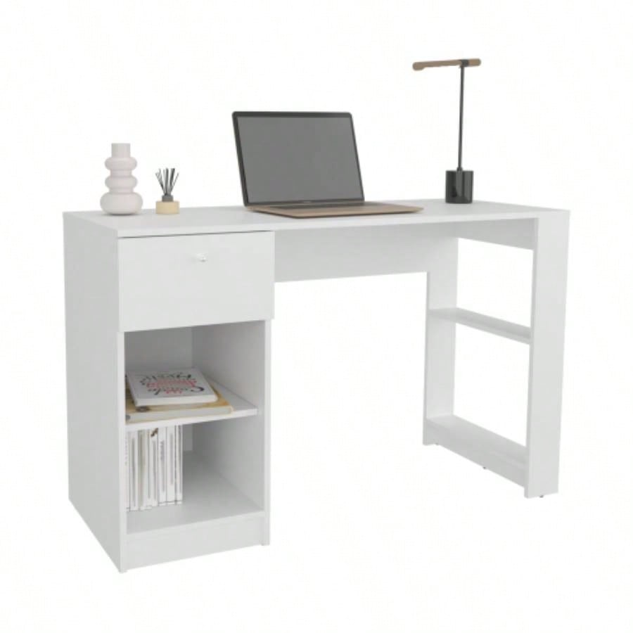 Computer Desk, 1 Drawer, 2 Shelves, White