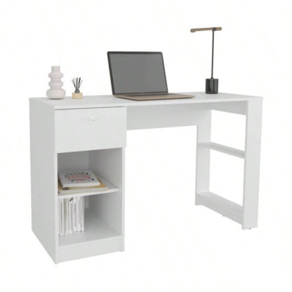 Computer Desk, 1 Drawer, 2 Shelves, White