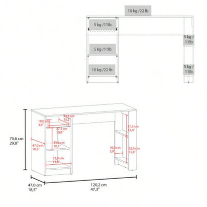 Computer Desk, 1 Drawer, 2 Shelves, White