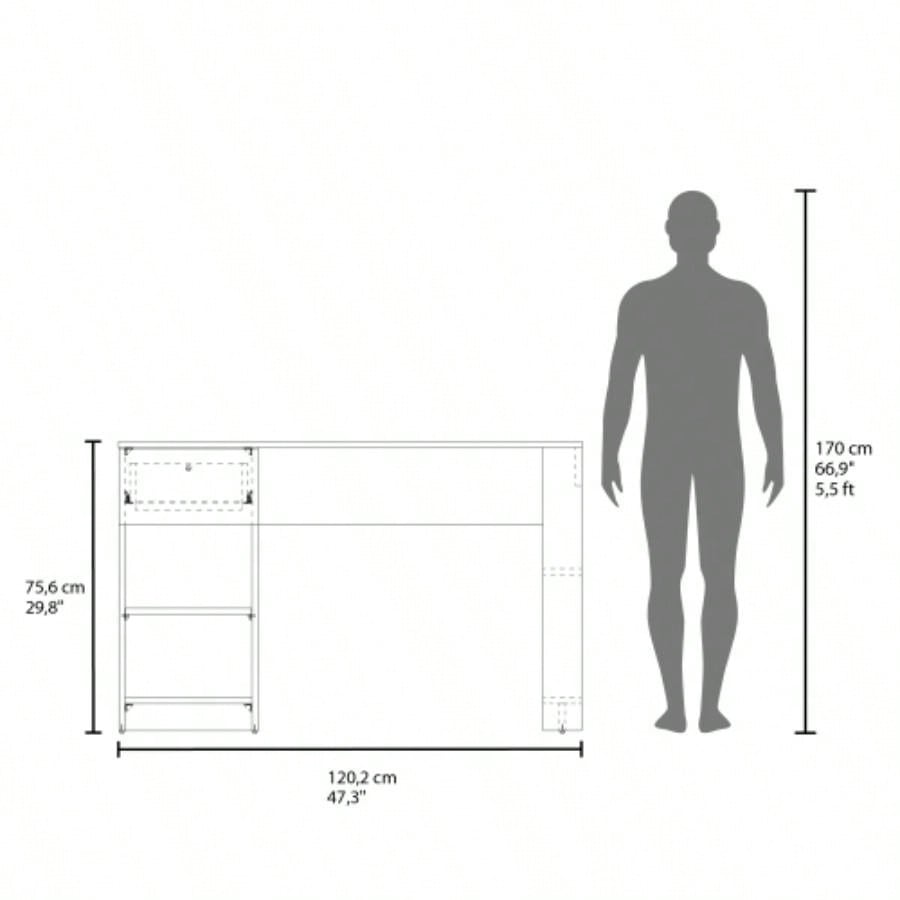 Computer Desk, 1 Drawer, 2 Shelves, White