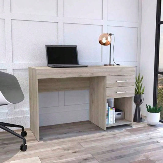 Computer Desk, Two Drawers, One Lower Shelf, Light Gray