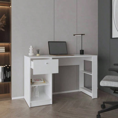 Computer Desk, 1 Drawer, 2 Shelves, White