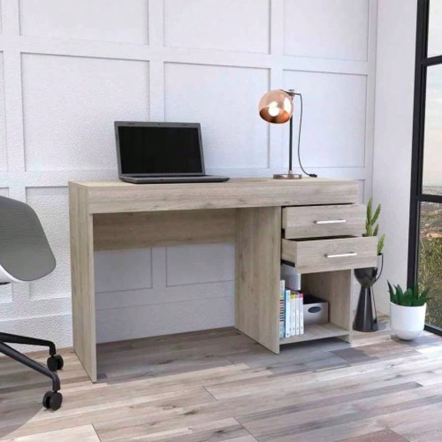 Computer Desk, Two Drawers, One Lower Shelf, Light Gray