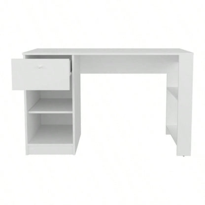 Computer Desk, 1 Drawer, 2 Shelves, White