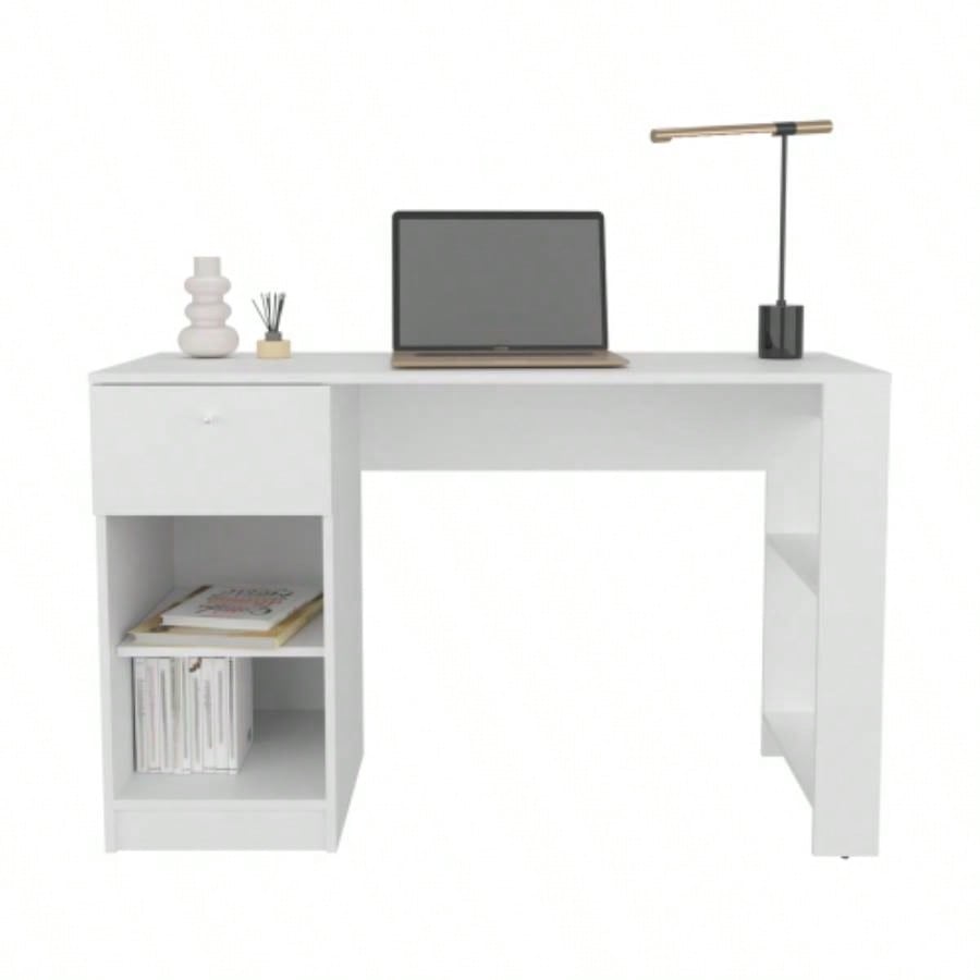 Computer Desk, 1 Drawer, 2 Shelves, White