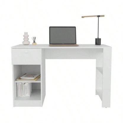 Computer Desk, 1 Drawer, 2 Shelves, White