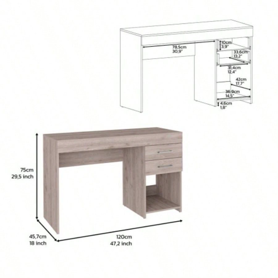 Computer Desk, Two Drawers, One Lower Shelf, Light Gray