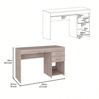 Computer Desk, Two Drawers, One Lower Shelf, Light Gray