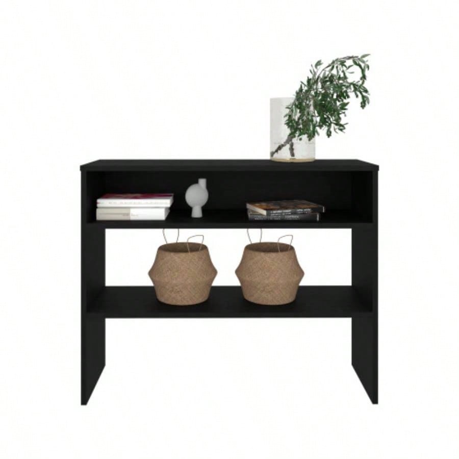 Library Desk 31.5 H, with 2 Shelves and 2, Black