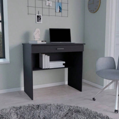 Montana Storage Desk, Spacious Stylish with Drawer and Shelf, Black