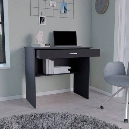Montana Storage Desk, Spacious Stylish with Drawer and Shelf, Black