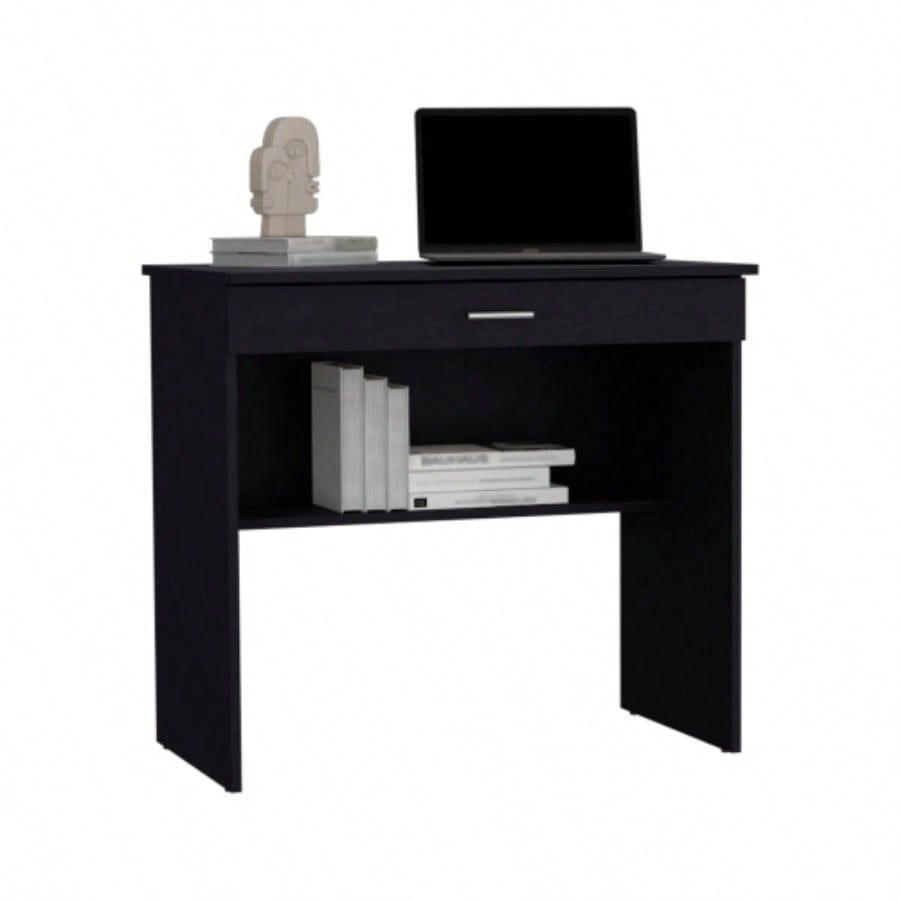 Montana Storage Desk, Spacious Stylish with Drawer and Shelf, Black
