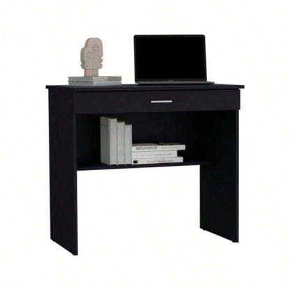 Montana Storage Desk, Spacious Stylish with Drawer and Shelf, Black