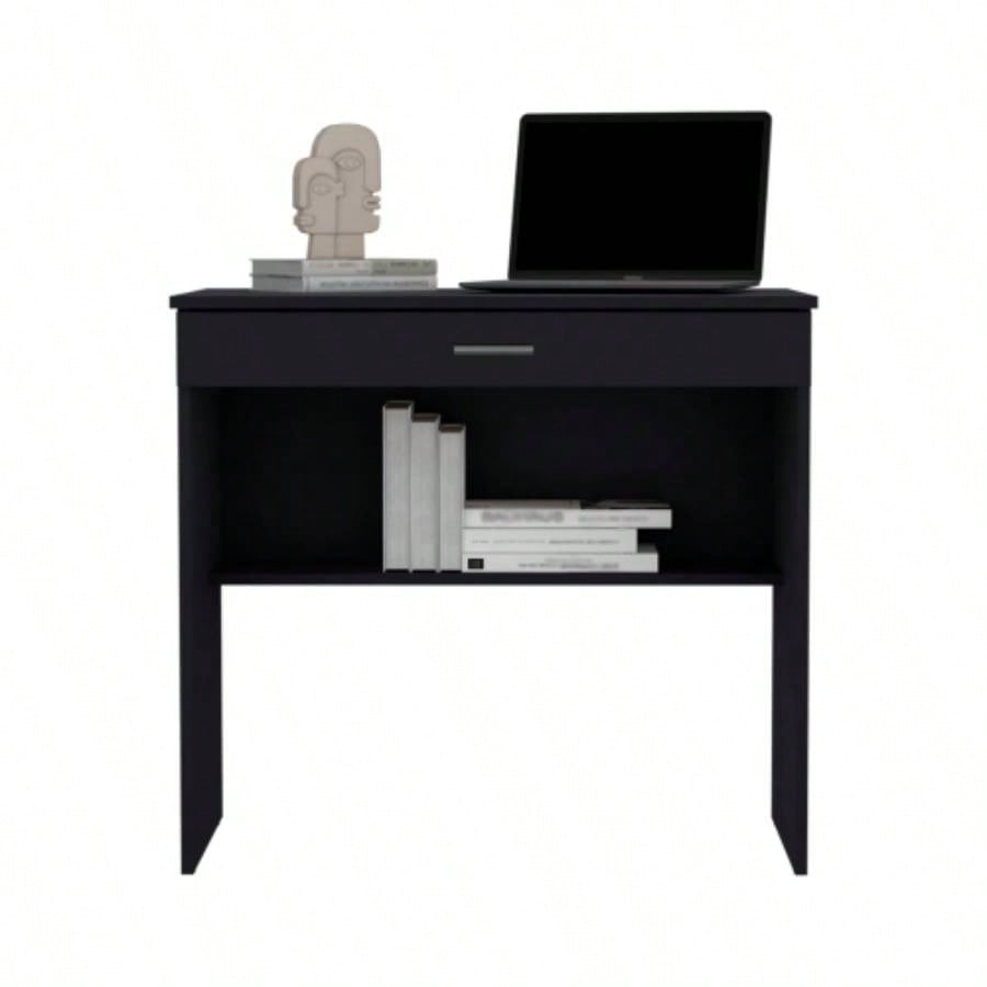 Montana Storage Desk, Spacious Stylish with Drawer and Shelf, Black