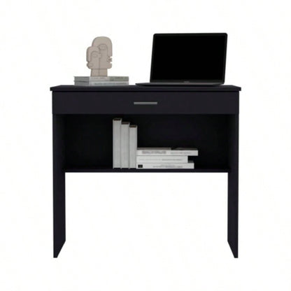 Montana Storage Desk, Spacious Stylish with Drawer and Shelf, Black