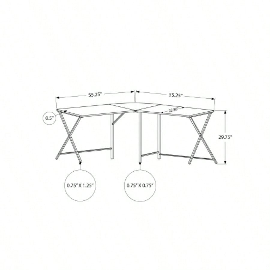 Computer Desk, Home Office, Corner, 55l, L Shape, Work, Laptop, White Laminate, Black Metal, Contemporary, Modern