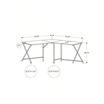 Computer Desk, Home Office, Corner, 55l, L Shape, Work, Laptop, White Laminate, Black Metal, Contemporary, Modern