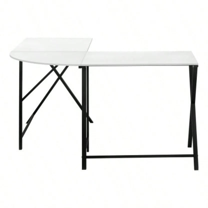 Computer Desk, Home Office, Corner, 55l, L Shape, Work, Laptop, White Laminate, Black Metal, Contemporary, Modern