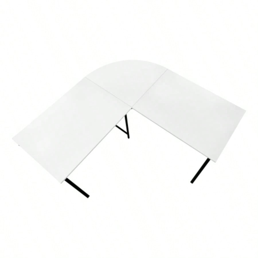 Computer Desk, Home Office, Corner, 55l, L Shape, Work, Laptop, White Laminate, Black Metal, Contemporary, Modern