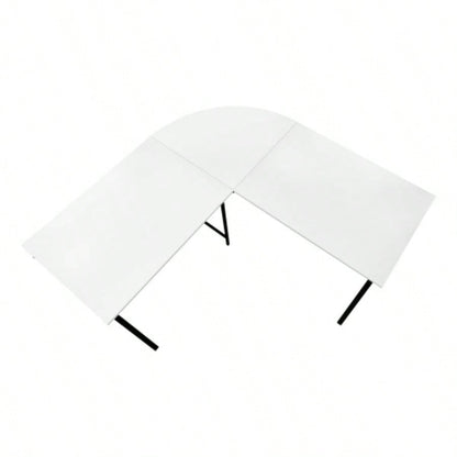 Computer Desk, Home Office, Corner, 55l, L Shape, Work, Laptop, White Laminate, Black Metal, Contemporary, Modern
