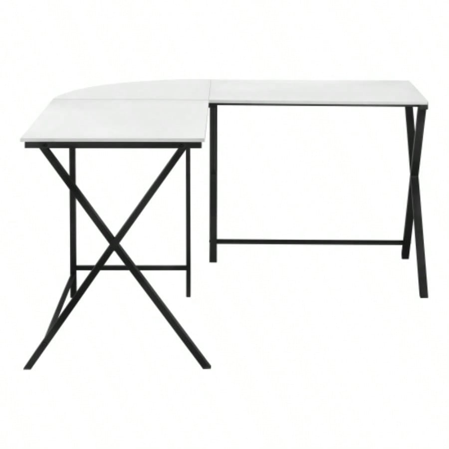 Computer Desk, Home Office, Corner, 55l, L Shape, Work, Laptop, White Laminate, Black Metal, Contemporary, Modern