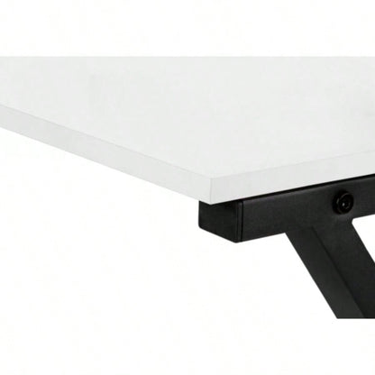 Computer Desk, Home Office, Corner, 55l, L Shape, Work, Laptop, White Laminate, Black Metal, Contemporary, Modern