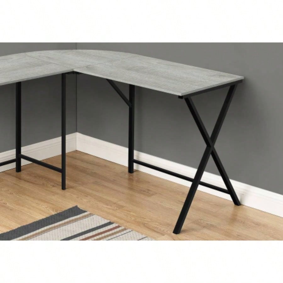 Computer Desk, Home Office, Corner, 55l, L Shape, Work, Laptop, Laminate, Black Metal, Contemporary, Modern