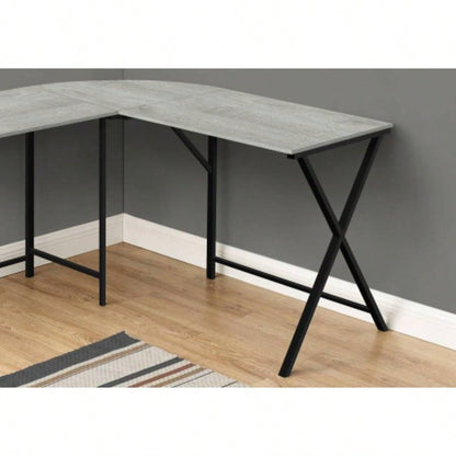 Computer Desk, Home Office, Corner, 55l, L Shape, Work, Laptop, Laminate, Black Metal, Contemporary, Modern