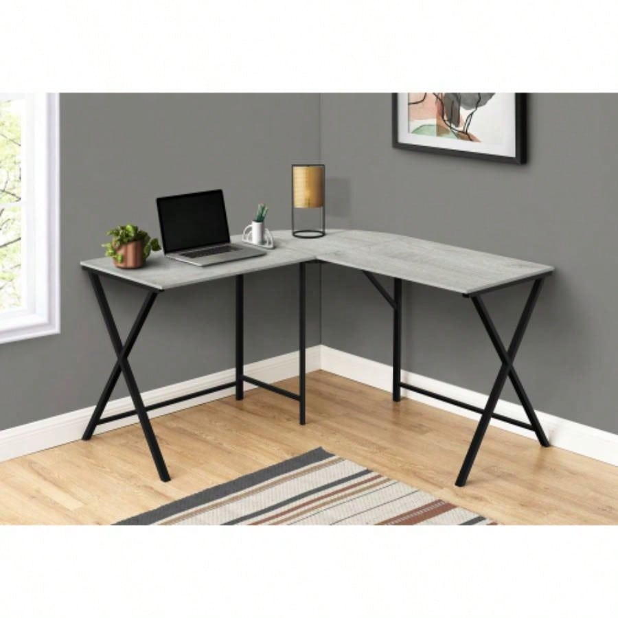 Computer Desk, Home Office, Corner, 55l, L Shape, Work, Laptop, Laminate, Black Metal, Contemporary, Modern