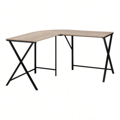 Computer Desk, Home Office, Corner, 55l, L Shape, Work, Laptop, Brown Laminate, Black Metal, Contemporary, Modern