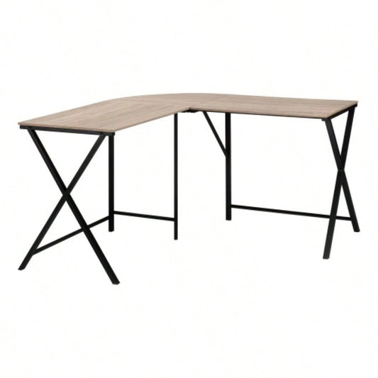 Computer Desk, Home Office, Corner, 55l, L Shape, Work, Laptop, Brown Laminate, Black Metal, Contemporary, Modern