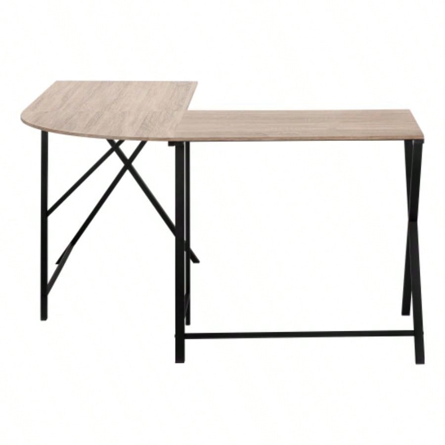 Computer Desk, Home Office, Corner, 55l, L Shape, Work, Laptop, Brown Laminate, Black Metal, Contemporary, Modern