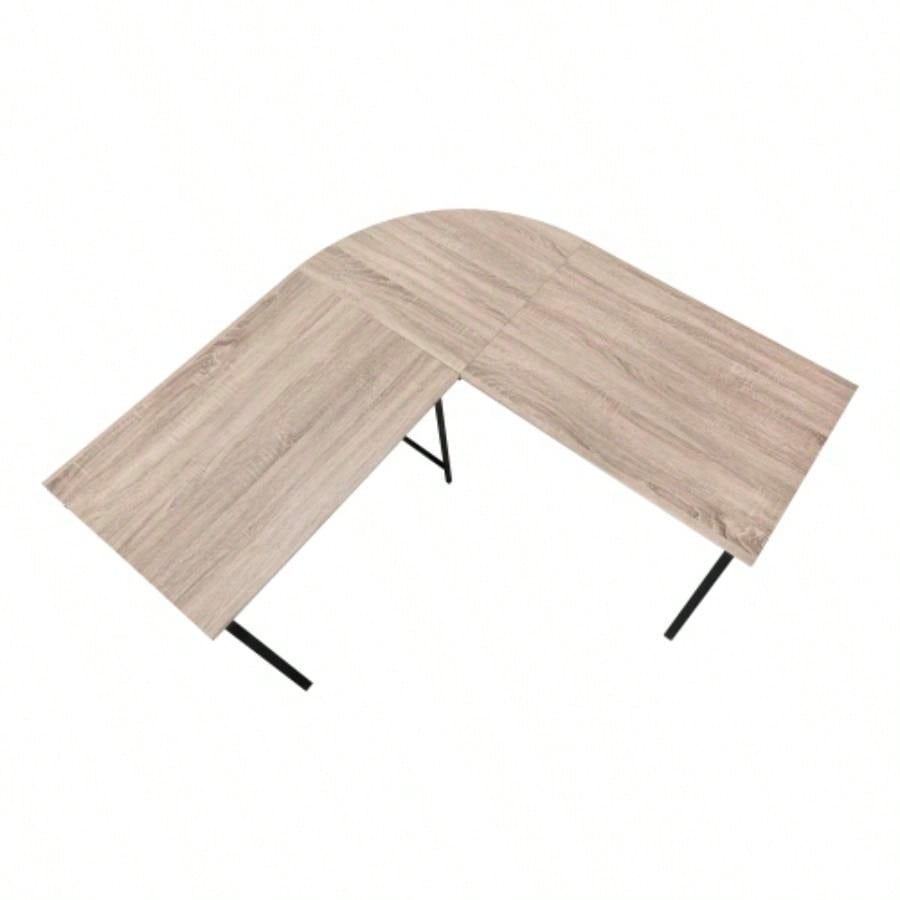Computer Desk, Home Office, Corner, 55l, L Shape, Work, Laptop, Brown Laminate, Black Metal, Contemporary, Modern