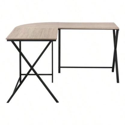 Computer Desk, Home Office, Corner, 55l, L Shape, Work, Laptop, Brown Laminate, Black Metal, Contemporary, Modern