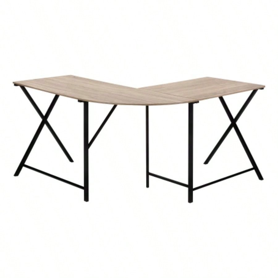 Computer Desk, Home Office, Corner, 55l, L Shape, Work, Laptop, Brown Laminate, Black Metal, Contemporary, Modern